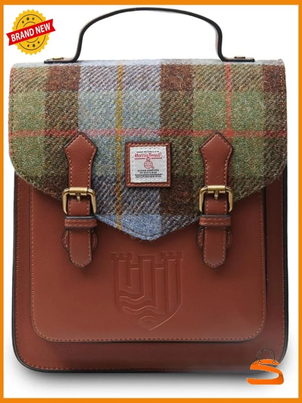 Harris Tweed Backpack with Faux Leather - Adjustable Straps